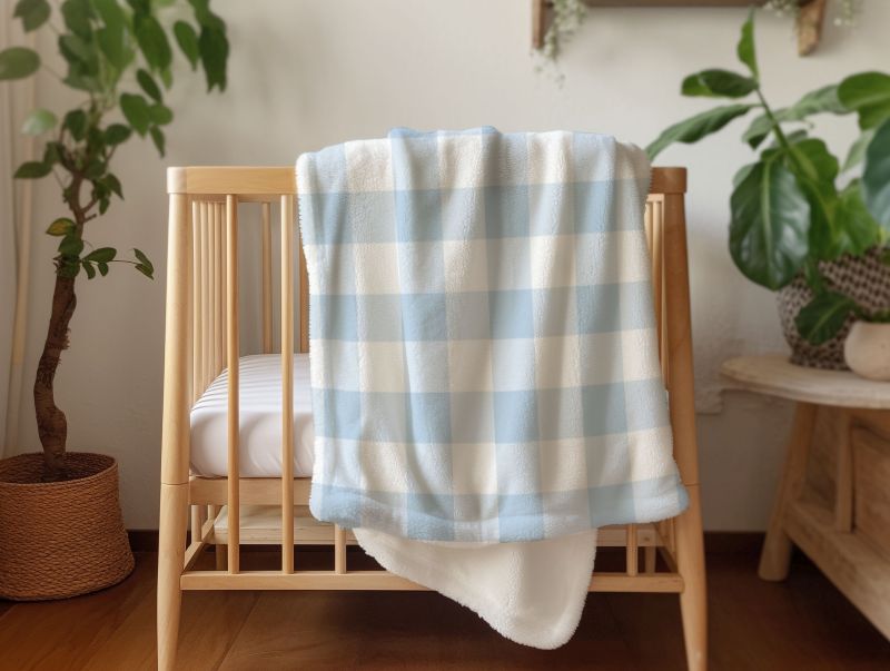 Blue Gingham Crib Comforter Handmade Blankets - The Creative Raccoon