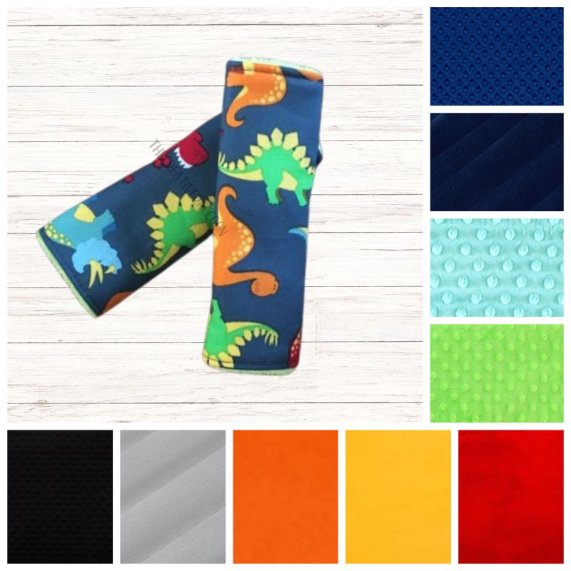 Minky colors available for the dinosaur themed Car Seat Strap Covers