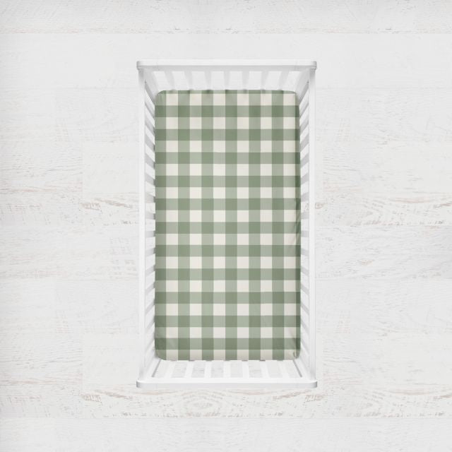 Crib Sheet: Dark Sage Gingham - The Creative Raccoon