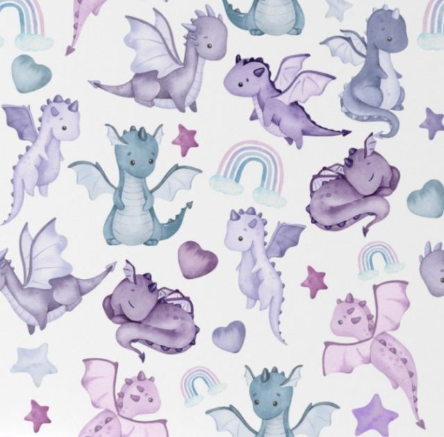 Crib sheet with dragon and rainbow pattern on a crib.
Dragon Crib Sheet, Purple Themed Nursery Decor - The Creative Raccoon