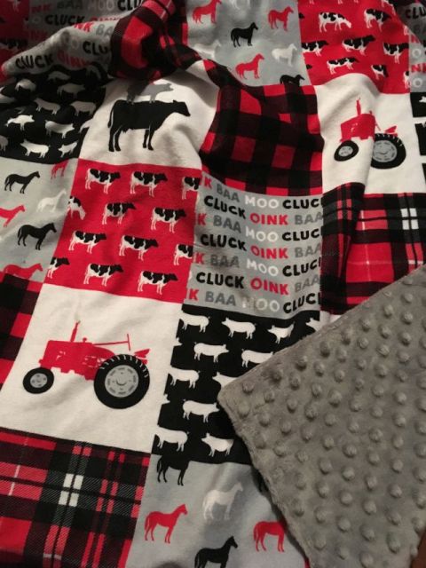 Farm Themed Personalized Baby Blanket Red - The Creative Raccoon