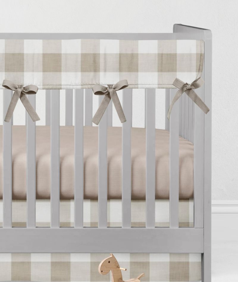 Gingham Crib Bedding: Khaki Nursery Collection - The Creative Raccoon