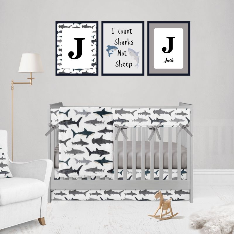 Nautical Bedding Shark Theme Crib Bedding Blue Nursery - The Creative Raccoon