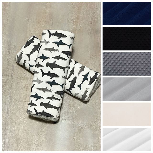 Shark Car Seat Strap Covers minky back colors - navy, black, charcoal, light gray, ivory, white
Shark Car Seat Strap Covers Nautical Nursery - The Creative Raccoon