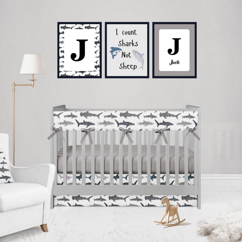Shark Theme Crib Bedding Nautical Bedding Blue Nursery - The Creative Raccoon