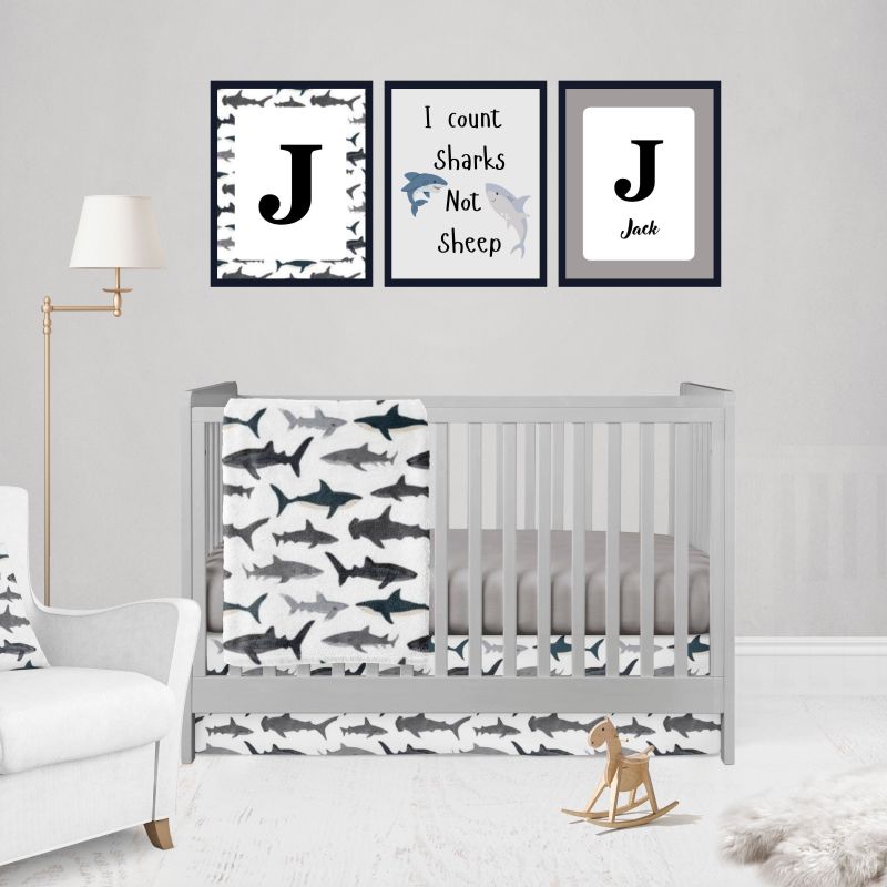 Shark Theme Crib Bedding Nautical Bedding Blue Nursery - The Creative Raccoon