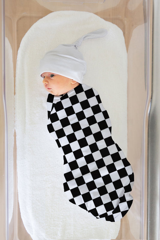 checkered baby blanket, swaddle blanket, matching hat upon request. NO hat included in this listing. 