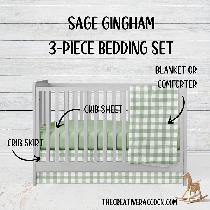 Sage Gingham Crib Bedding, Sage Nursery Bedding - The Creative Raccoon