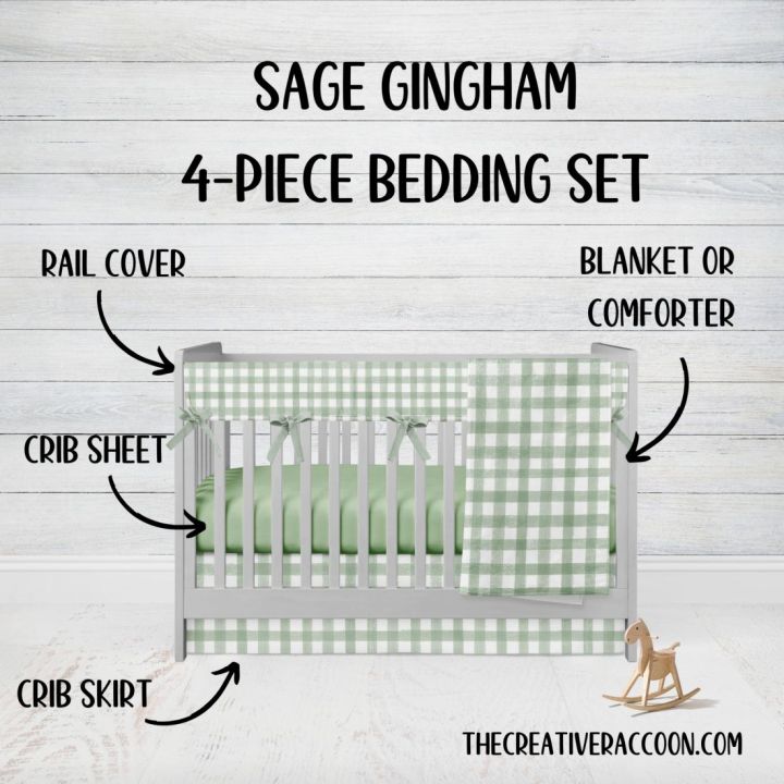 Sage Gingham Crib Bedding, Sage Nursery Bedding - The Creative Raccoon