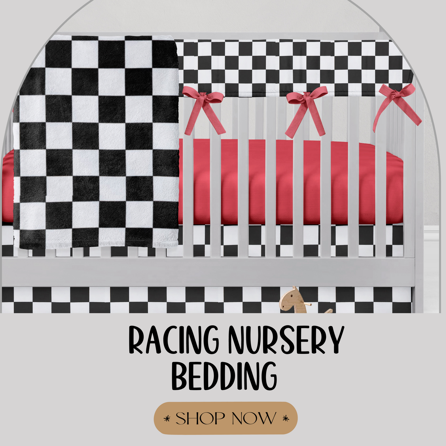 Racing Crib Bedding - Rail Covers, Crib Sheets, Crib Skirts