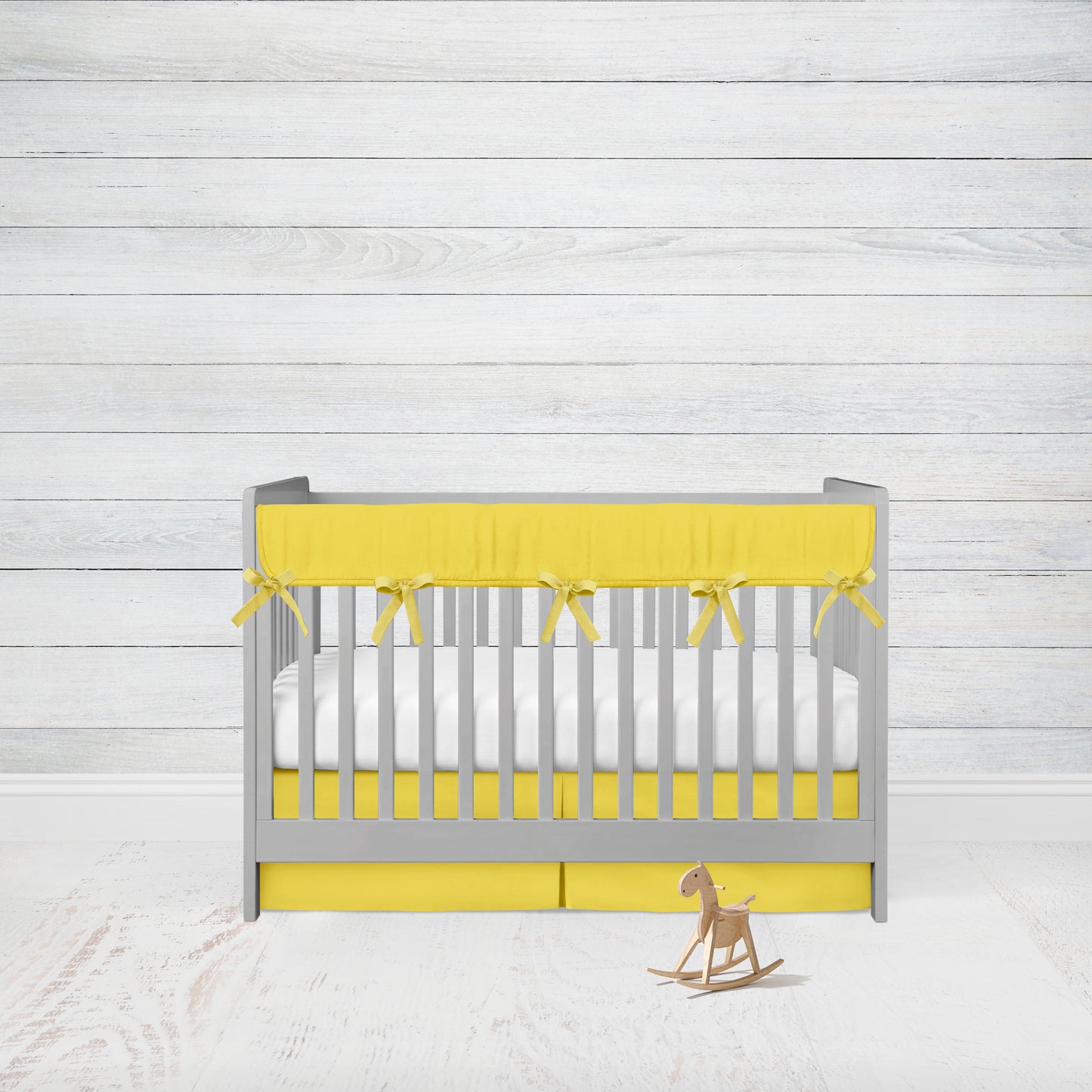 yellow crib rail cover & crib skirt in the pleat option