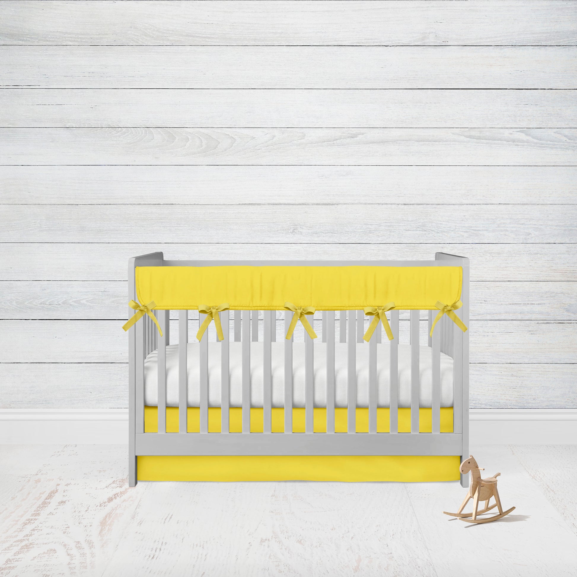 yellow crib rail cover & crib skirt in the flat option