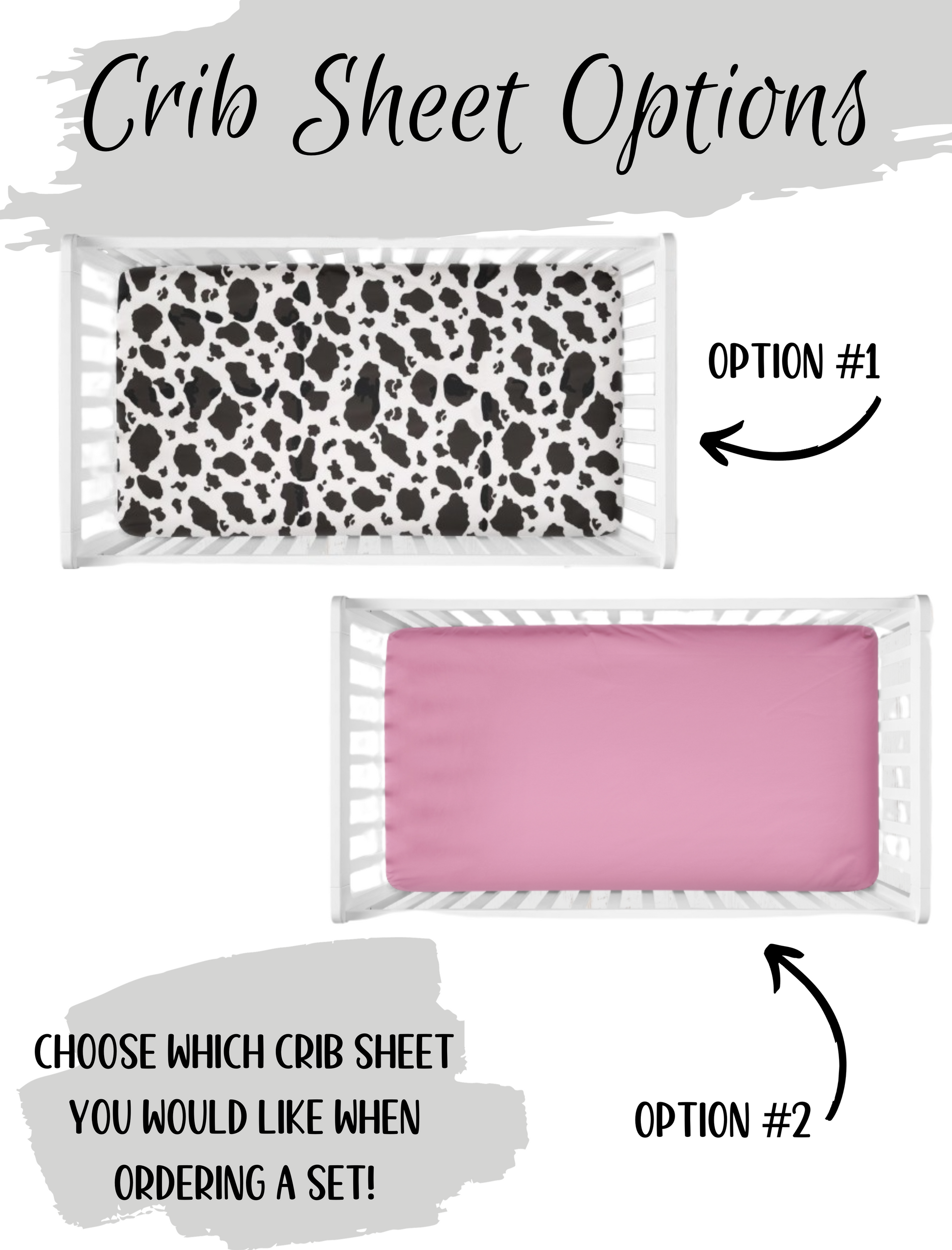 pick your crib sheet - cow print or pink crib sheet