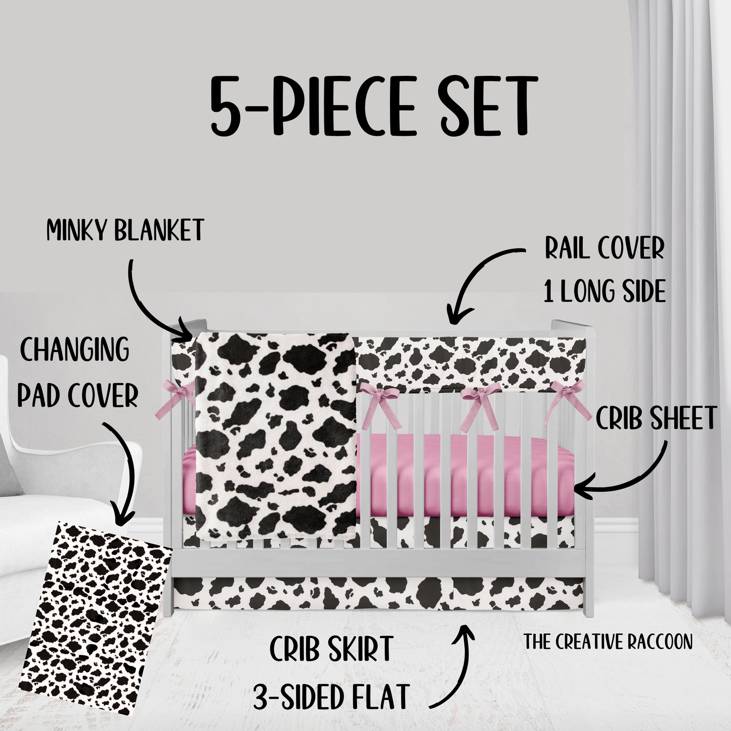 Baby Girl Farm Crib Bedding 5-Piece Set, Pink Crib Sheets