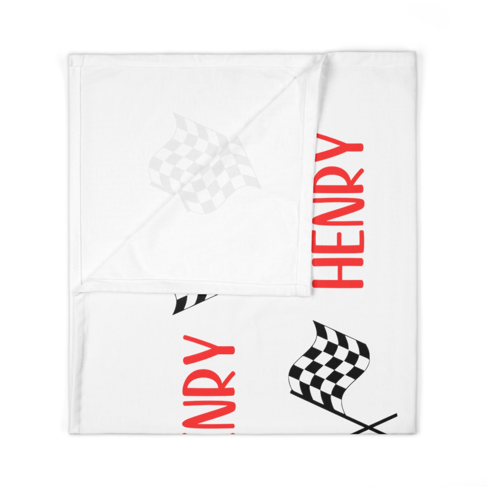 racing flag & name swaddle blanket.