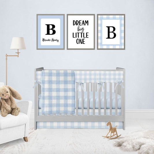 Baby Crib Sets Blue Bedding Set Blue Gingham Nursery 4-Piece Set - The Creative Raccoon