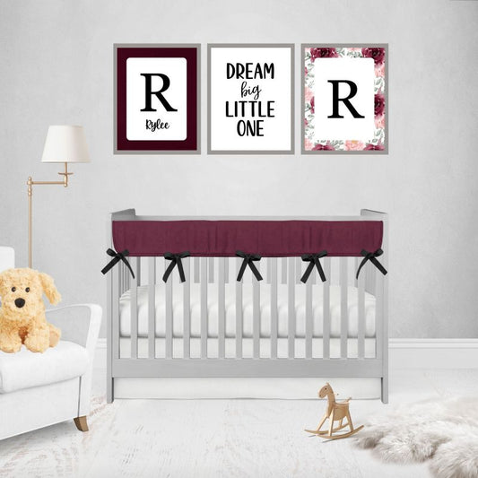 Burgundy Crib Rail Cover Set Girl Nursery Bedding - The Creative Raccoon