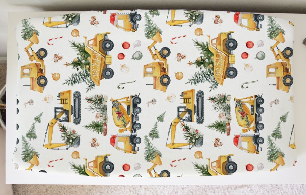 Changing Pad Cover: Christmas Construction Trucks - The Creative Raccoon