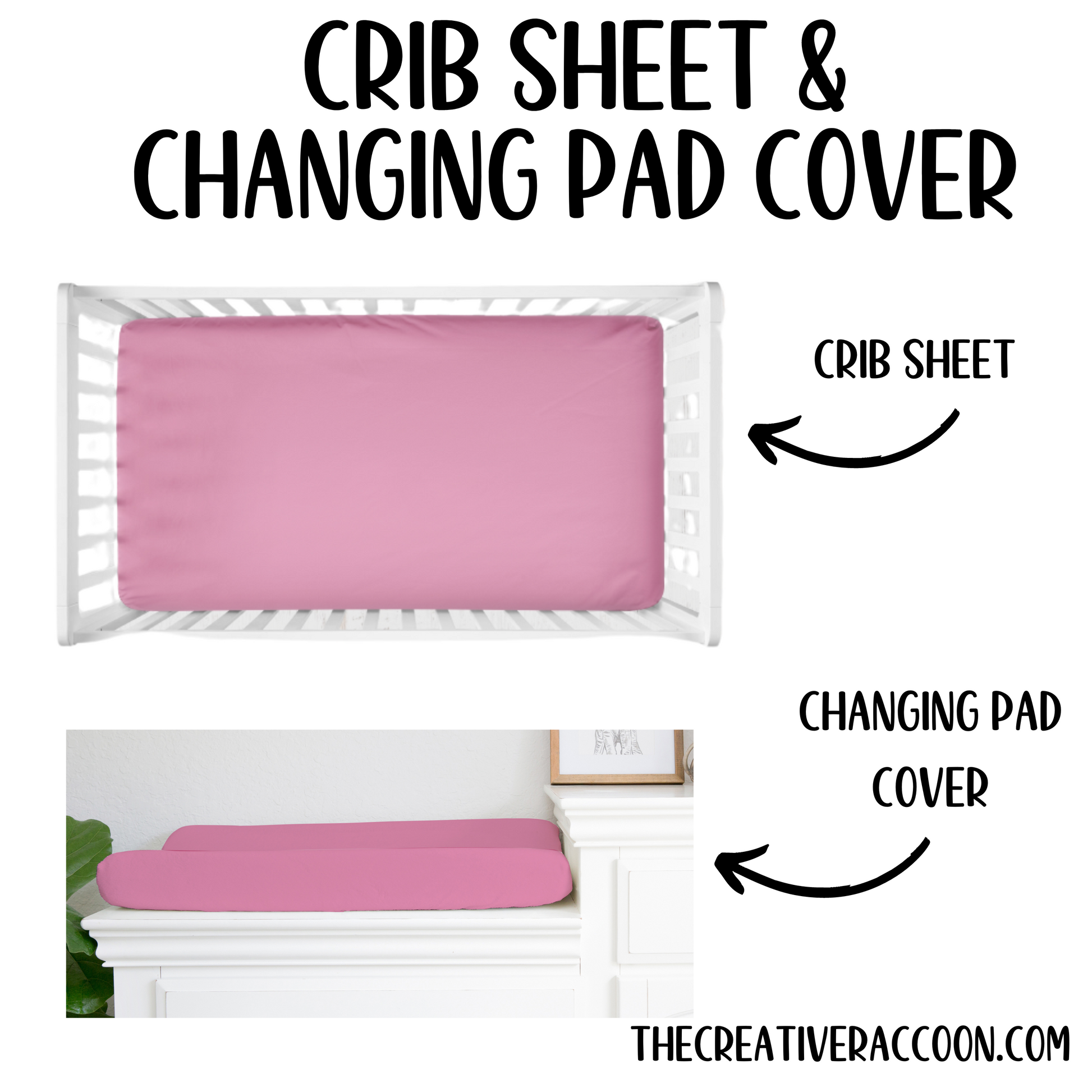 pink crib sheet & changing pad cover