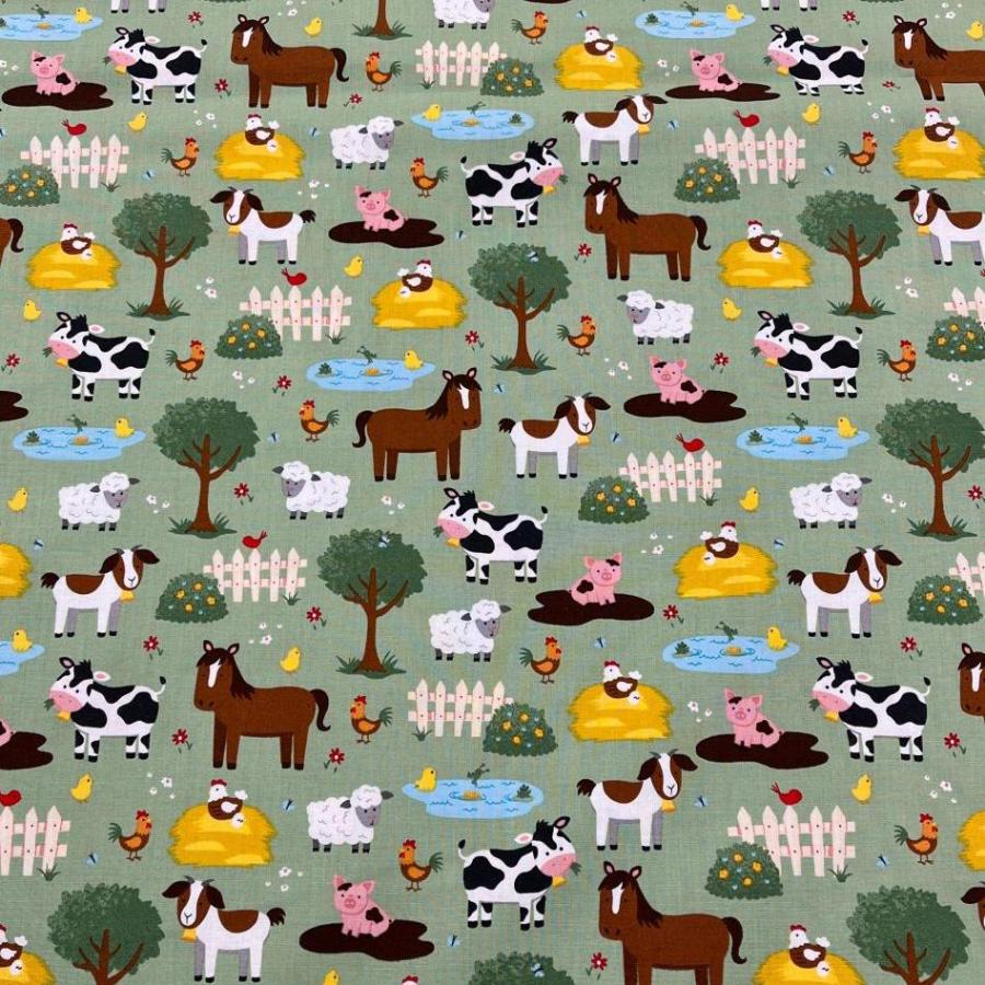 Cotton Fabric by the Yard, Farm Animal Fabric - The Creative Raccoon