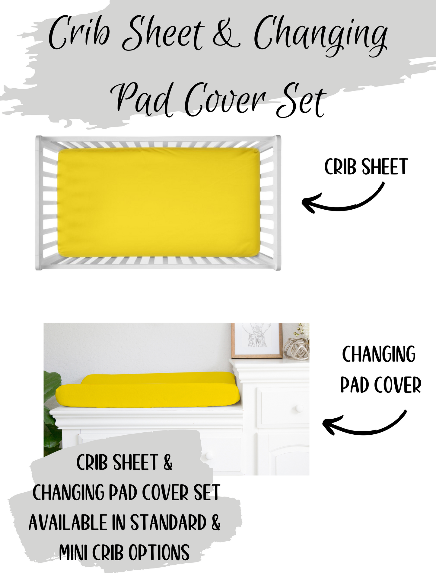 yellow crib sheet & yellow changing pad cover