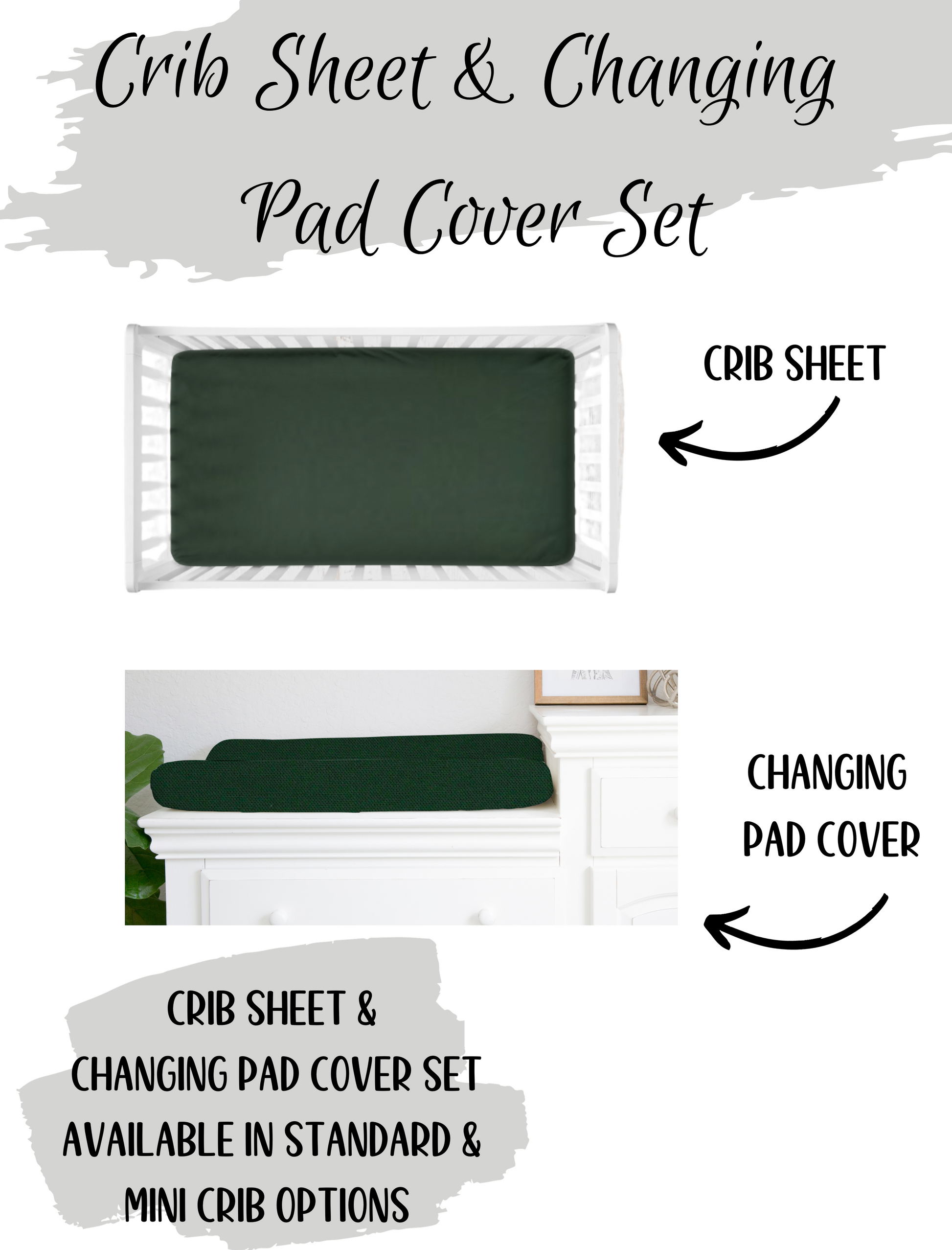 hunter green crib sheet & changing pad cover set