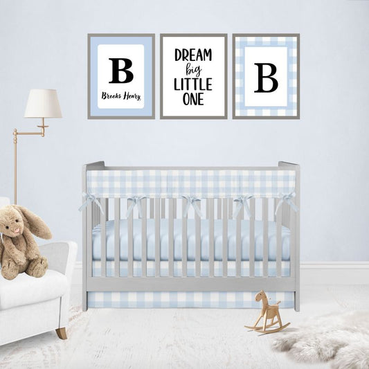 Crib Bedding Gingham Blue Nursery Sets Crib Rail Cover - The Creative Raccoon