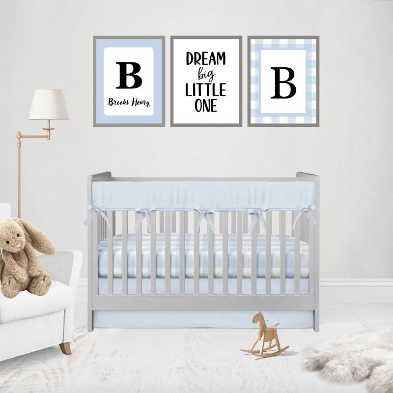 Crib Bedding Set Gingham Light Blue Nursery Sets - The Creative Raccoon