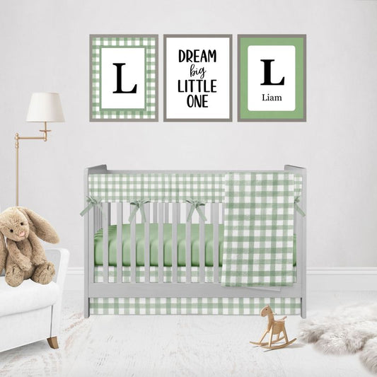 Crib Bedding Set Sage Green Gingham Nursery - The Creative Raccoon