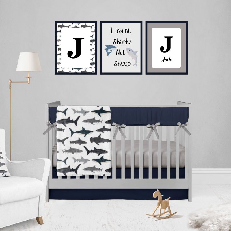 Crib Bedding Set Shark Theme Nautical Bedding Blue Nursery - The Creative Raccoon