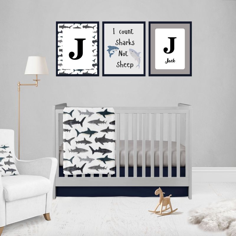 Crib Bedding Set Shark Theme Nautical Bedding Blue Nursery - The Creative Raccoon