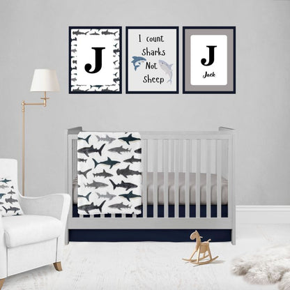 Crib Bedding Set Shark Theme Nautical Bedding Blue Nursery - The Creative Raccoon