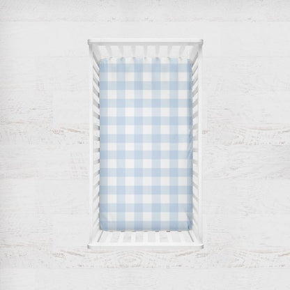 Crib Sheets: Gingham & Solid Light Blue - The Creative Raccoon