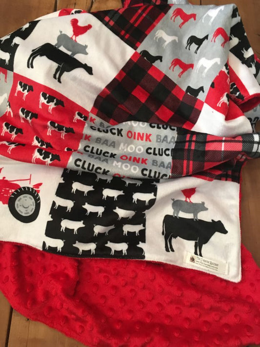 Farm Themed Personalized Baby Blanket Red - The Creative Raccoon