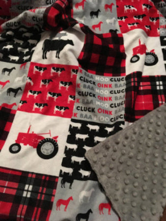 Farm Themed Personalized Baby Blanket Red - The Creative Raccoon