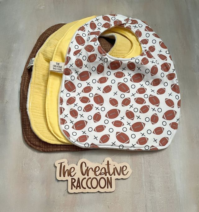 Baby bib with football pattern, brown baby bib, &  yellow baby bibs, Football Baby Gift Sets, Arizona Color Theme - The Creative Raccoon