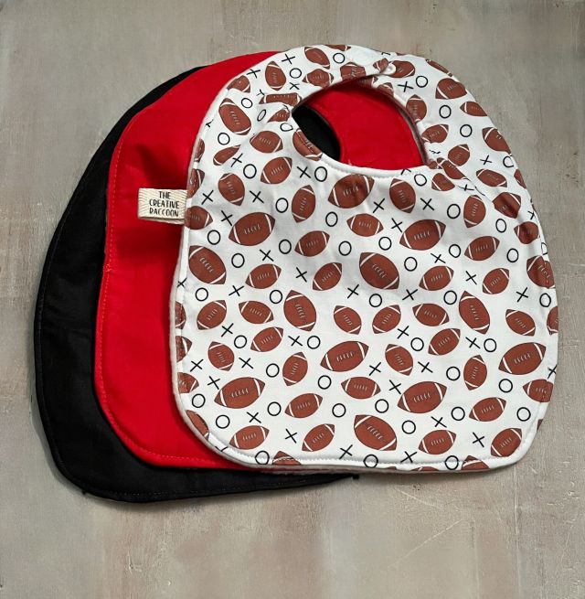 Baby bib with football pattern, black baby bib, &  red baby bib 
Football Baby Gift Sets, Arizona Color Theme - The Creative Raccoon