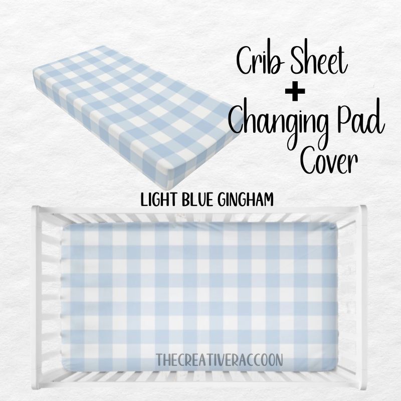 Gingham Bedding Crib Sheet Changing Pad Cover Blue Nursery - The Creative Raccoon