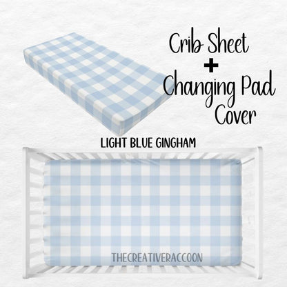 Gingham Bedding Crib Sheet Changing Pad Cover Blue Nursery - The Creative Raccoon