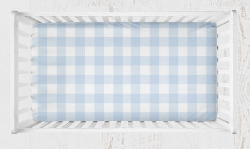 Gingham Bedding Crib Sheet Changing Pad Cover Blue Nursery - The Creative Raccoon