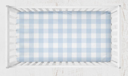 Gingham Bedding Crib Sheet Changing Pad Cover Blue Nursery - The Creative Raccoon