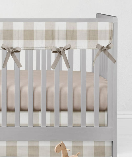 Gingham Crib Bedding: Khaki Nursery Collection - The Creative Raccoon