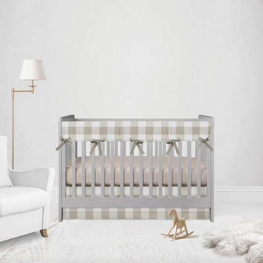 Gingham Crib Bedding: Khaki Nursery Collection - The Creative Raccoon