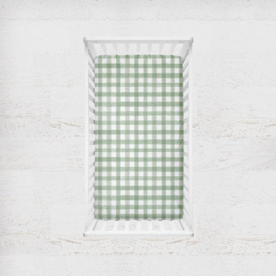 Gingham Crib Sheet Changing Pad Cover Sage Green Nursery Theme - The Creative Raccoon