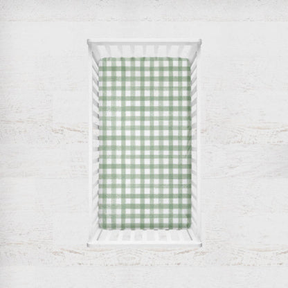 Gingham Crib Sheet Changing Pad Cover Sage Green Nursery Theme - The Creative Raccoon