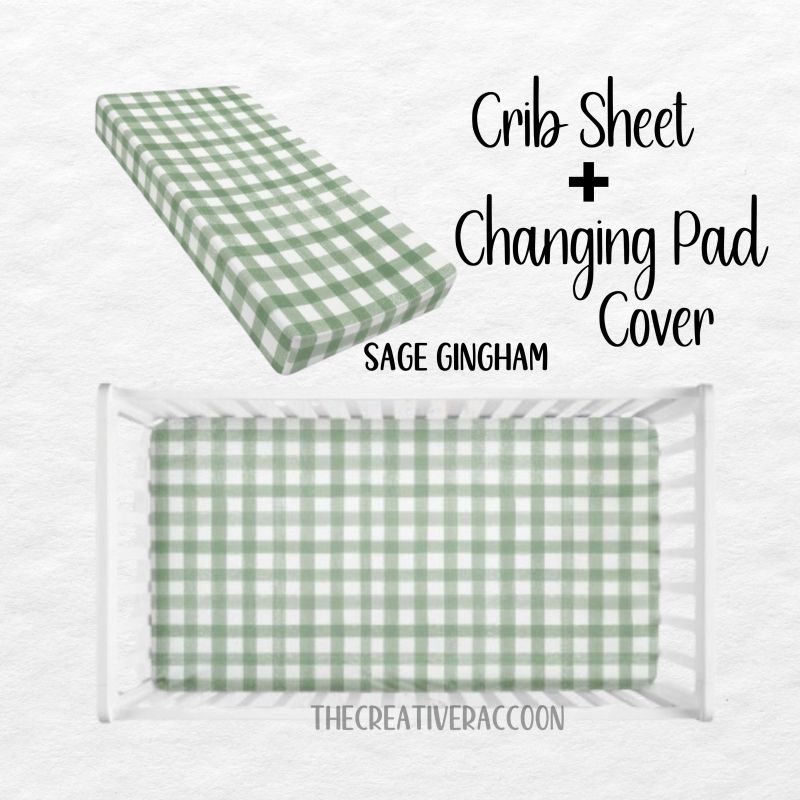 Gingham Crib Sheet Changing Pad Cover Sage Green Nursery Theme - The Creative Raccoon