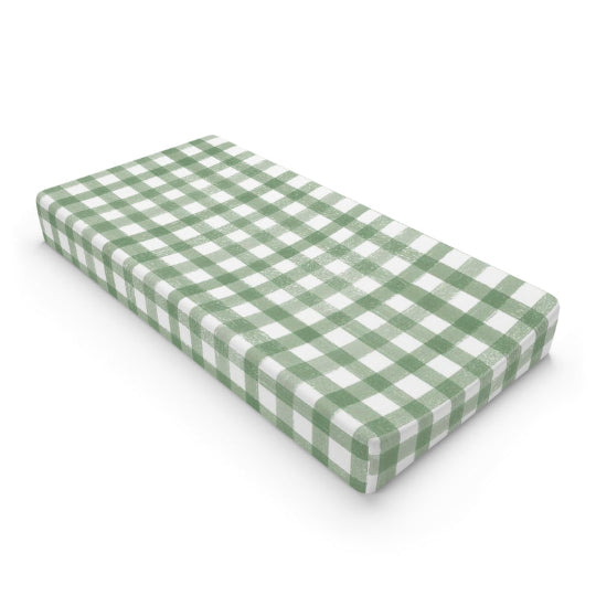 Gingham Crib Sheet Changing Pad Cover Sage Green Nursery Theme - The Creative Raccoon