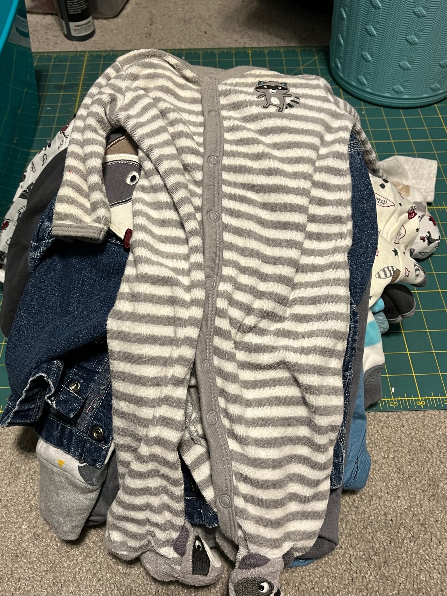 baby clothes used for the raccoon themed quilt