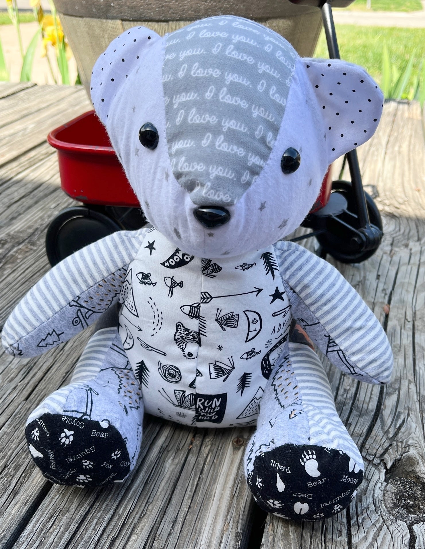 custom memory bear (shown boy, made from baby clothes)