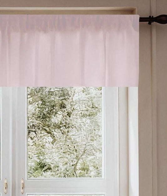 Pale Pink curtain panel with a window showing greenery outside.
Light Pink Window Valance, Nursery Room Curtain - The Creative Raccoon